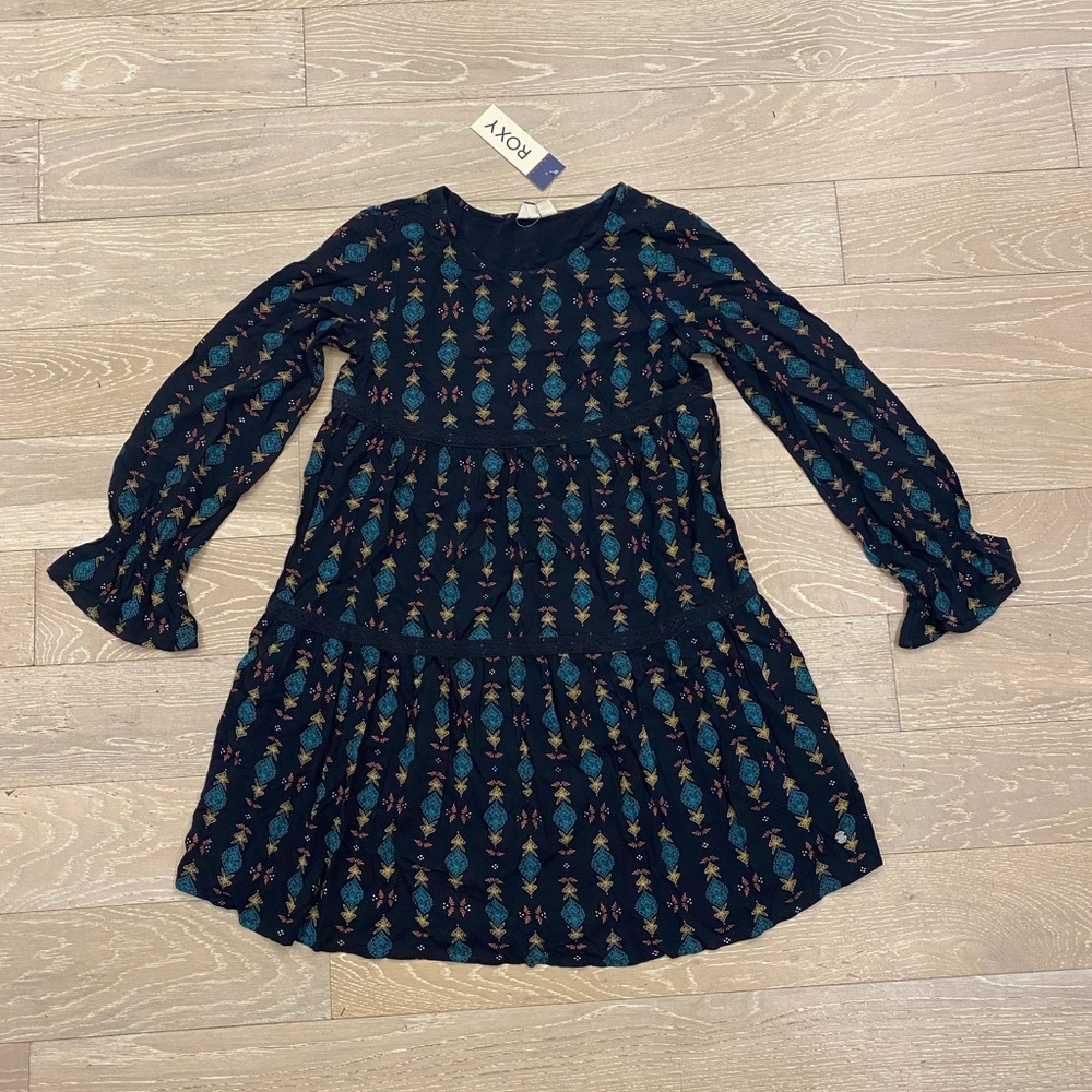 🆕 Roxy Sweetness seas long sleeve swing tiered dress NWT